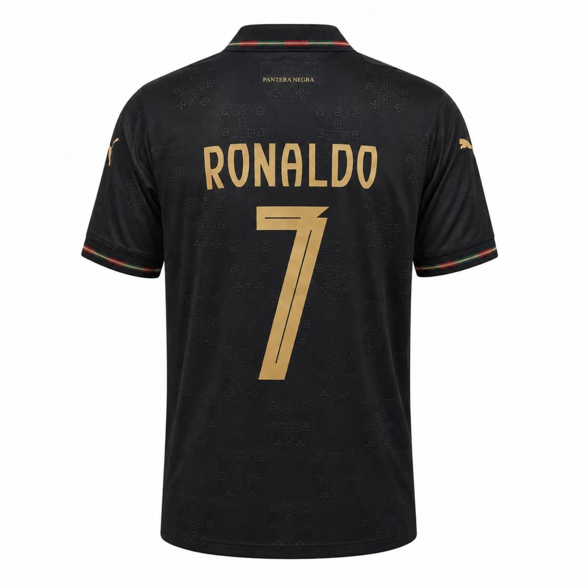 Portugal Ronaldo 7 Black Gold Jersey | Front & Back