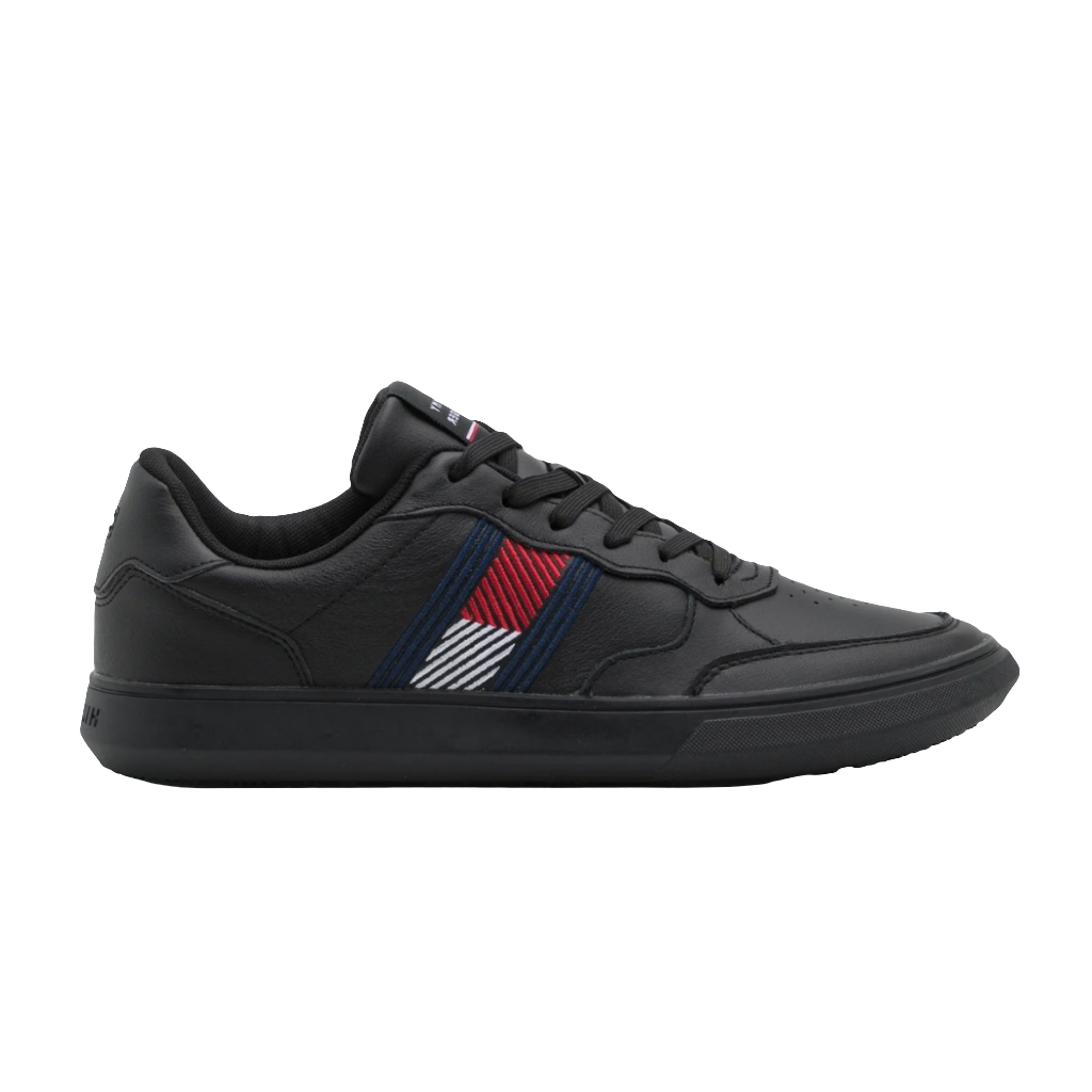 Tommy Hilfiger Essential Flag Leather Sneakers in Black