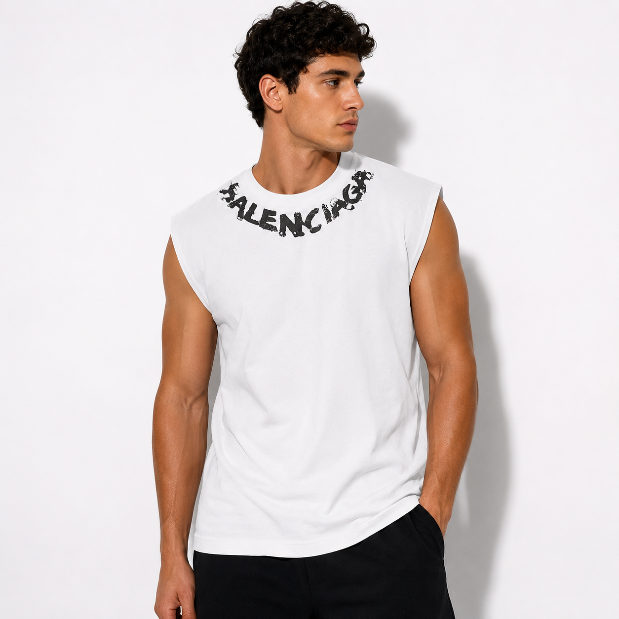 Balenciaga curved logo sleeveless T-shirt