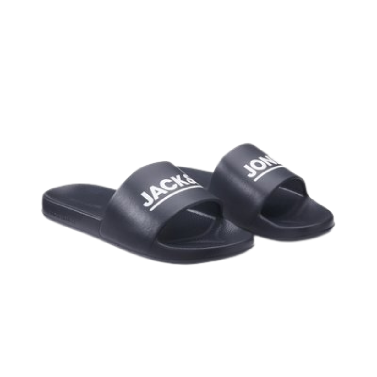 Jack & Jones Men's Jet Black Logo Print Pool Sliders