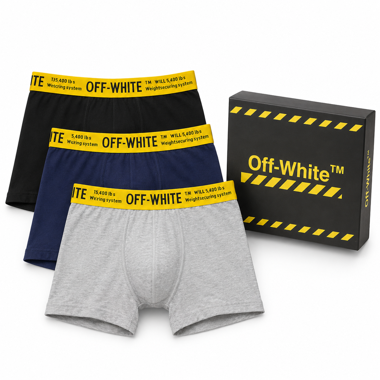 Off-White men's boxer briefs featuring a signature 3-Pack