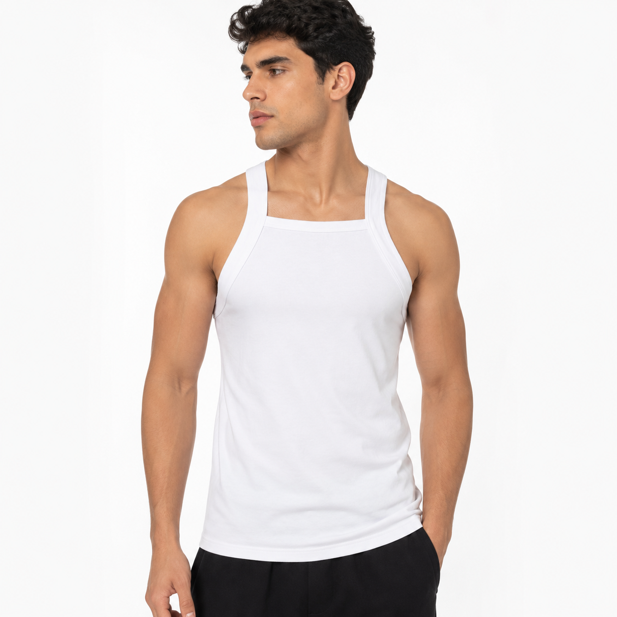 Fashion Men's Square-Cut Wide-Strap Cotton Undershirt