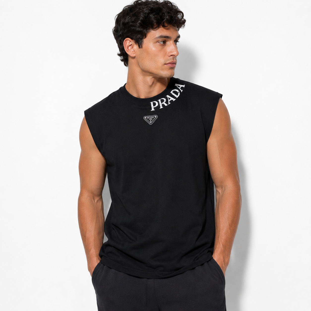 Prada curved logo sleeveless T-shirt