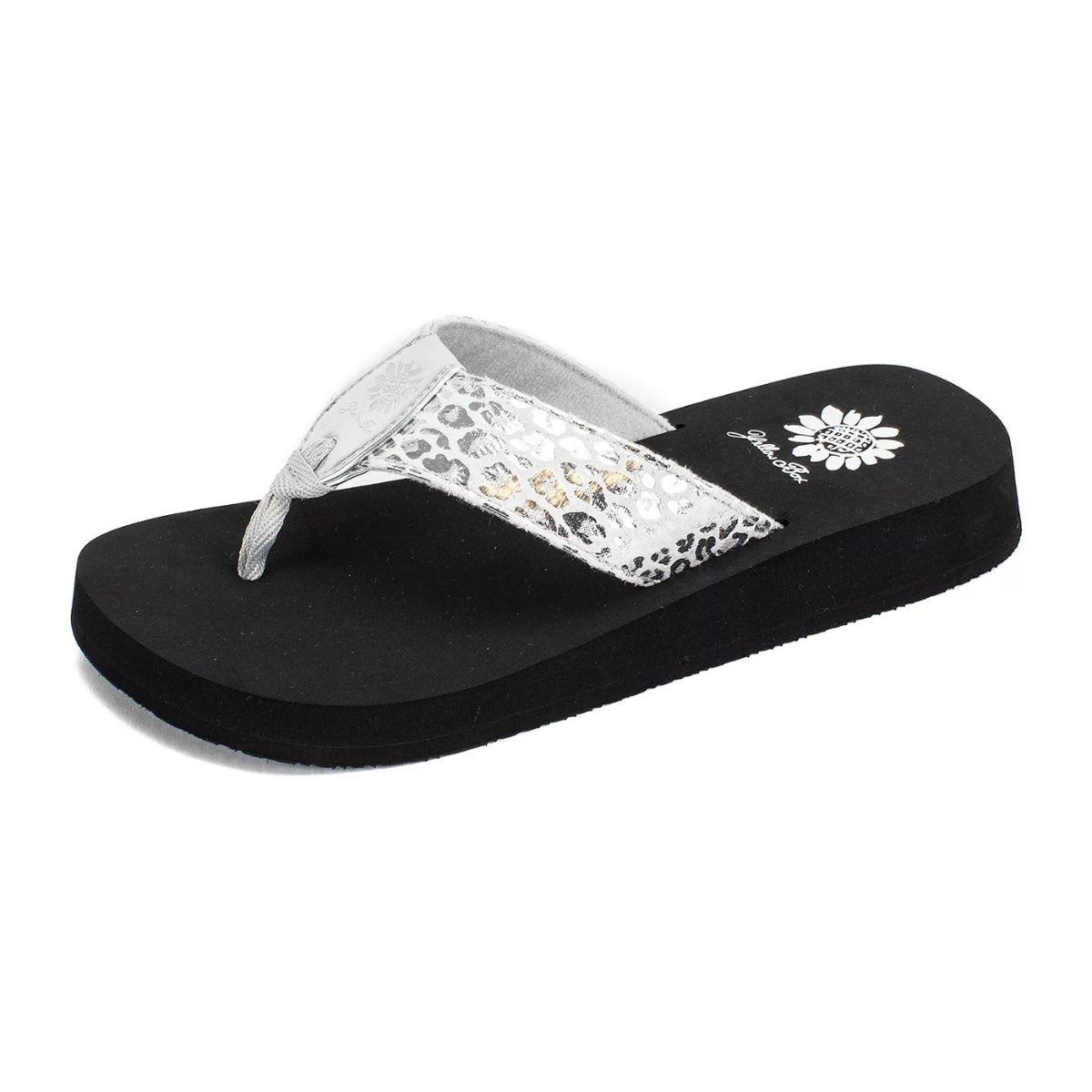 Yellow Box Fizzie pewter wedge flip-flop