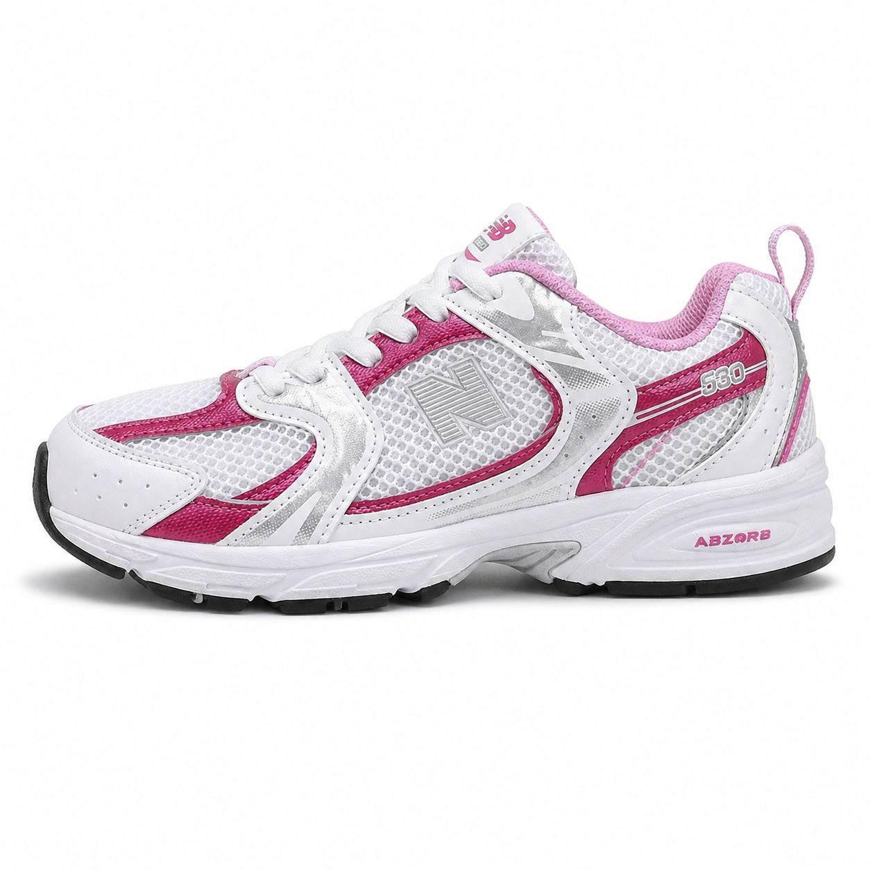 NEW BALANCE 530 IN WHITE WITH PINK SUGAR AND SILVER METALLIC