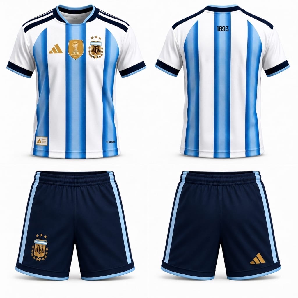 Argentina Home Kit 2026 – Premium Football Jersey & Shorts Set 🇦🇷