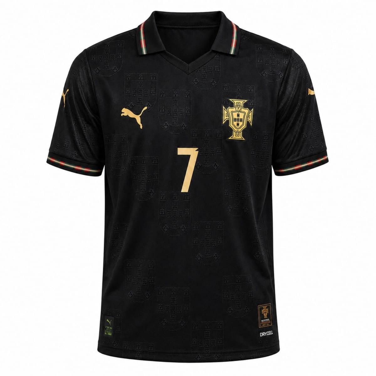Portugal Ronaldo 7 Black Gold Jersey | Front & Back