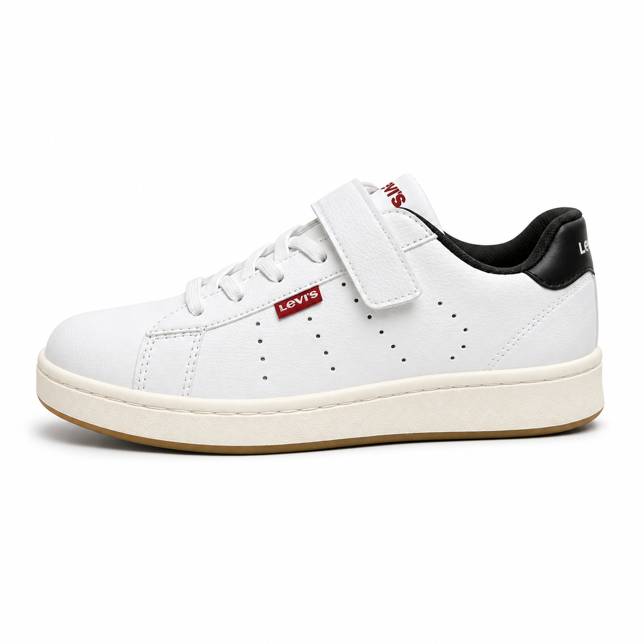 Levi’s Kids White Strap Sneakers – White/Black Sole