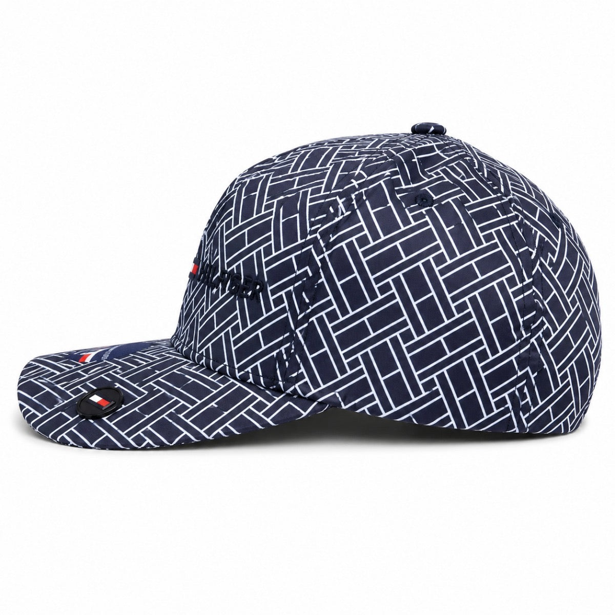 Tommy Hilfiger TH Monogram Jacquard Baseball Cap in a navy blue monogram patterned design.