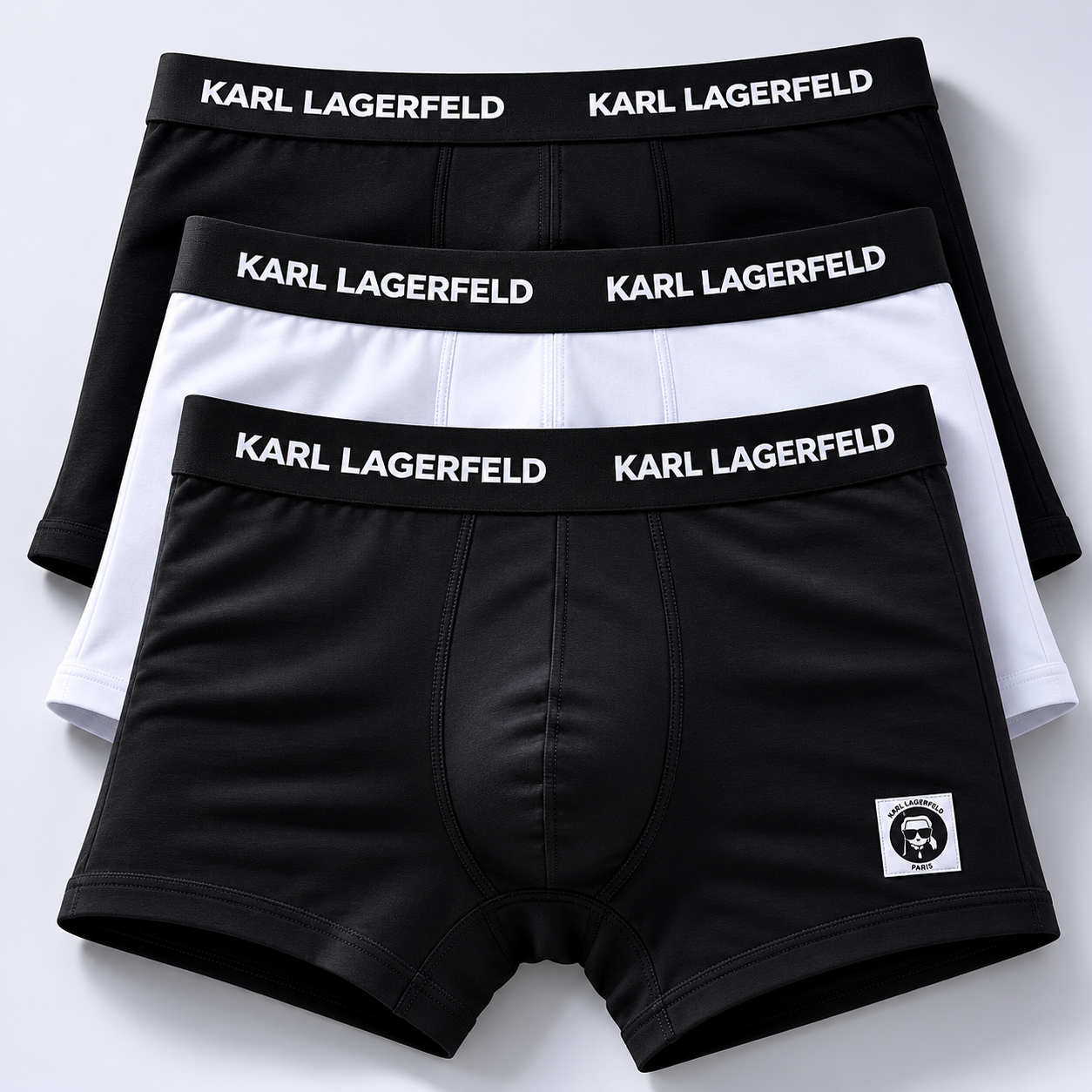 Karl Lagerfeld boxer brief set, featuring iconic logo waistbands