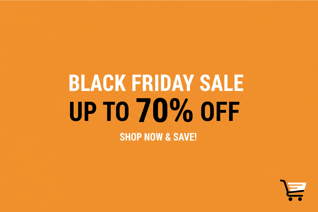 black friday sale up to 70% off woth solid orange background