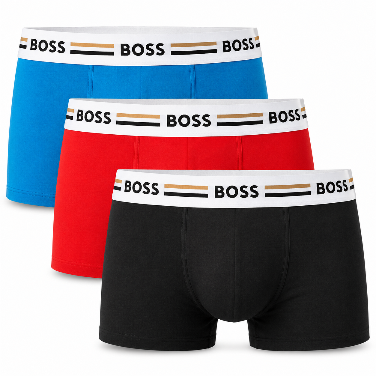 BOSS men's trunks featuring a signature stripe waistband