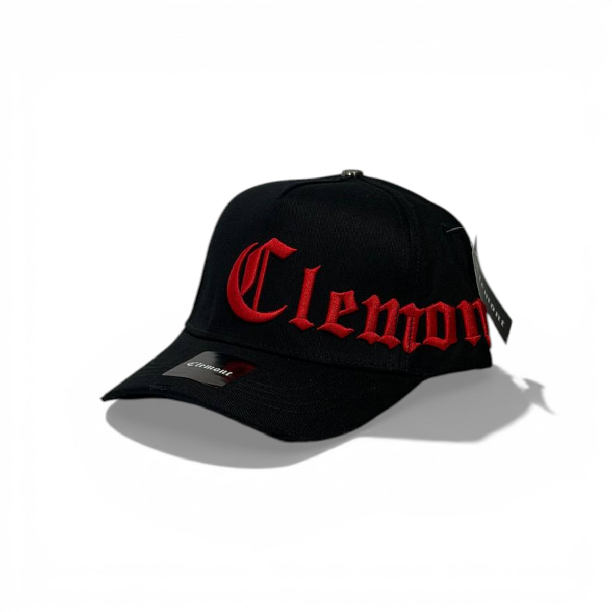 Clemont accessory cap featuring red embroidered gothic lettering